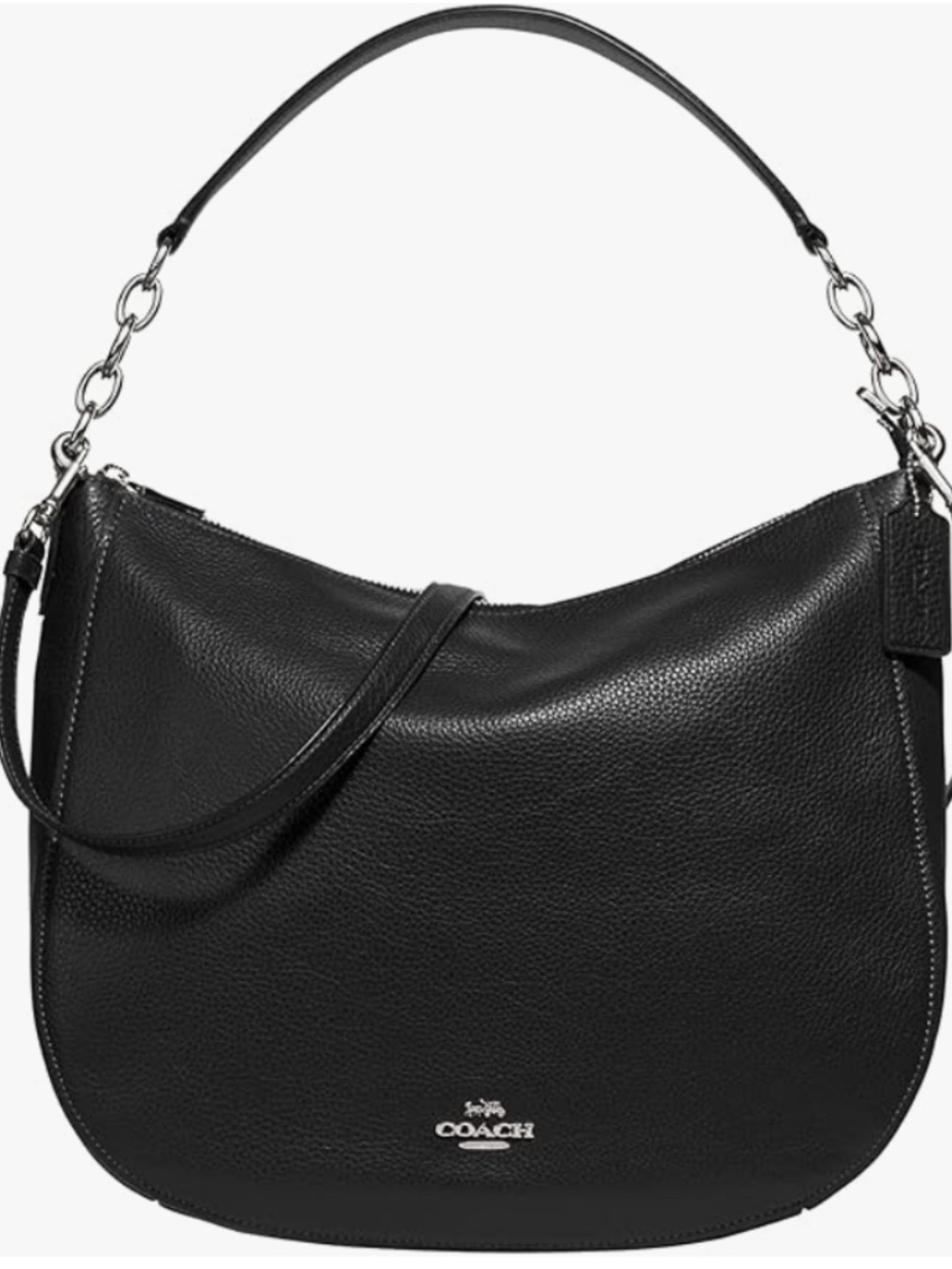Coach Elle Hobo Black Pebbled Leather Crossbody Shoulder Bag Purse, Silverstone
